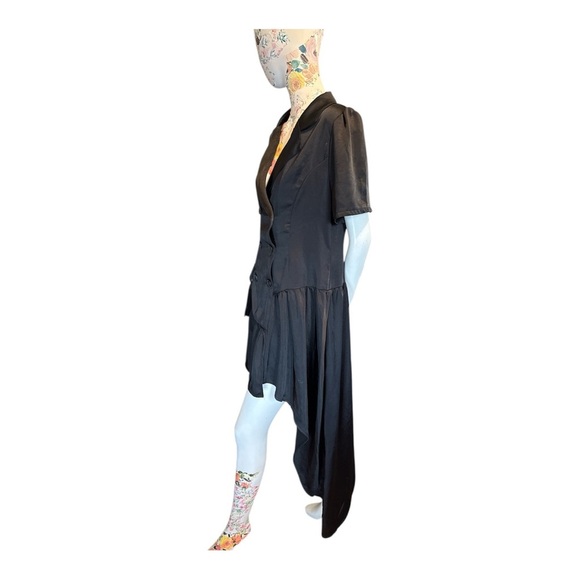 Black Asymmetrical Wrap Dress with Notched Collar - Picture 2 of 8